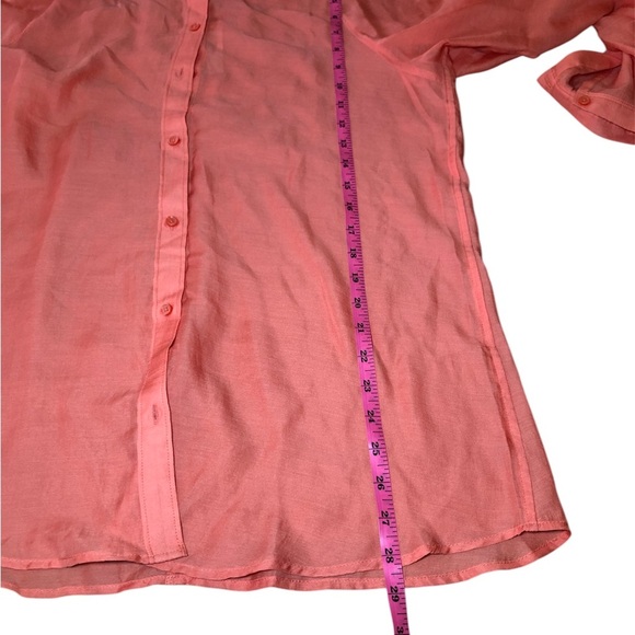 Ann Taylor LOFT long sleeve button down tunic blouse sheer size L - Picture 9 of 9